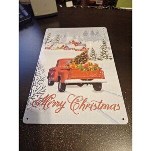Merry Christmas Metal Tin Sign 8" x 12" Vintage Holiday Wall Decor